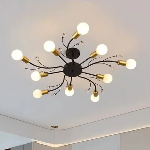 BOXED GARWARM BLACK 10-LIGHT 78CM CHANDELIERS PENDANT LIGHT SEMI FLUSH MOUNT