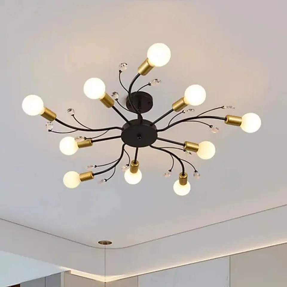 BOXED GARWARM BLACK 10-LIGHT 78CM CHANDELIERS PENDANT LIGHT SEMI FLUSH MOUNT