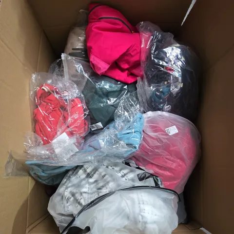 LARGE BOX OF ASSORTED CLOTHING ITEMS IN VARIOUS SIZES, STYLES AND COLOUR 