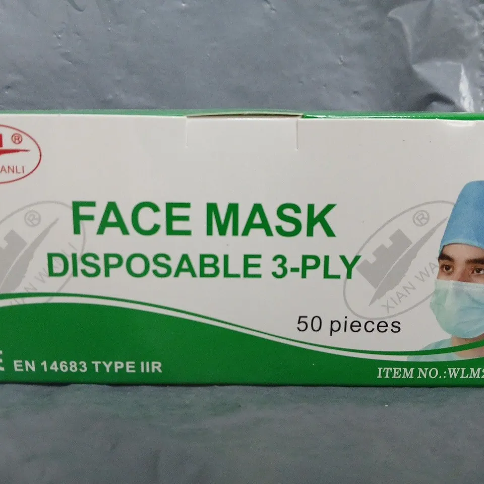 BOX OF APPROXIMATELY 20 XIAN WANLY PACKS OF DISPOSABLE FACE MASKS (50 PER PACK)