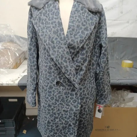HELENE BERMAN LONDON LEOPARD COAT WITH FAUX FUR COLLAR SIZE 12