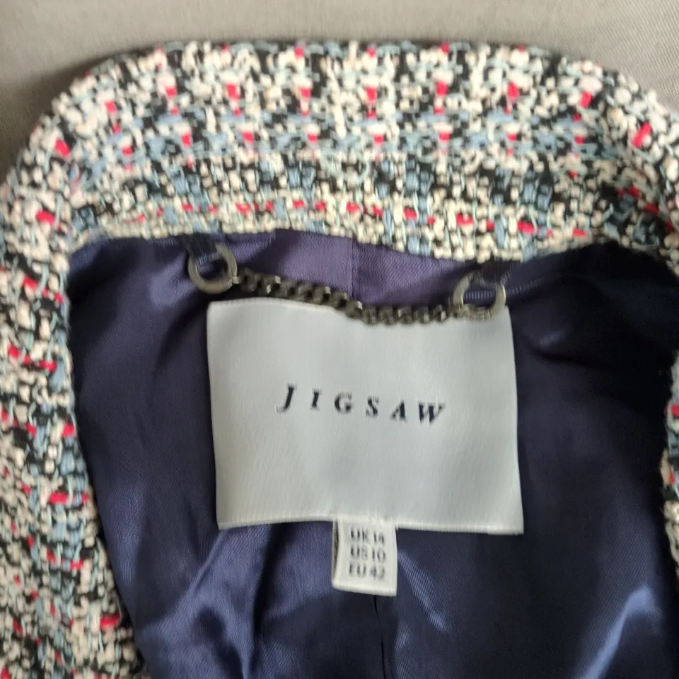 JIGSAW TWEED JACKET – WOMEN'S, UK 14, MULTICOLOUR BOUCLÉ
