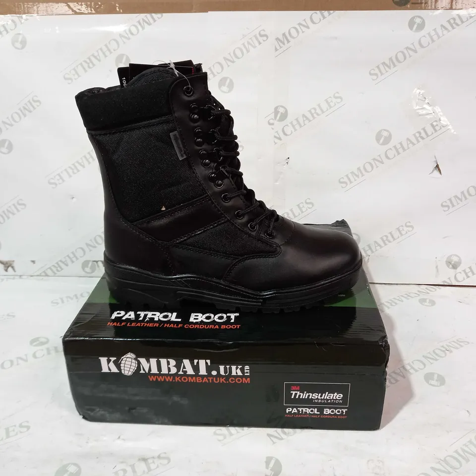 BOXED PAIR OF KOMBAT HALF LEATHER PATROL BOOTS IN BLACK UK SIZE 10