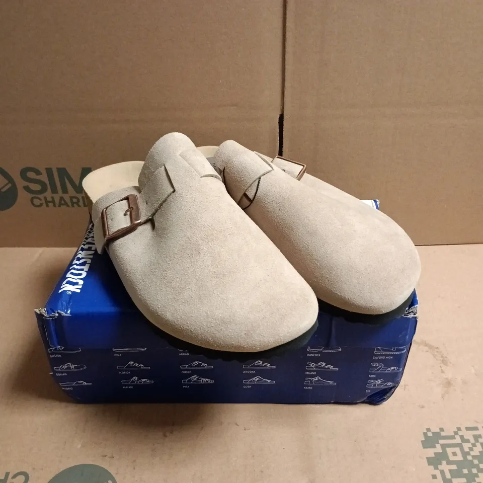 BOXED PAIR OF BIRKENSTOCK BOSTON CLOGS IN BEIGE SUEDE - 7