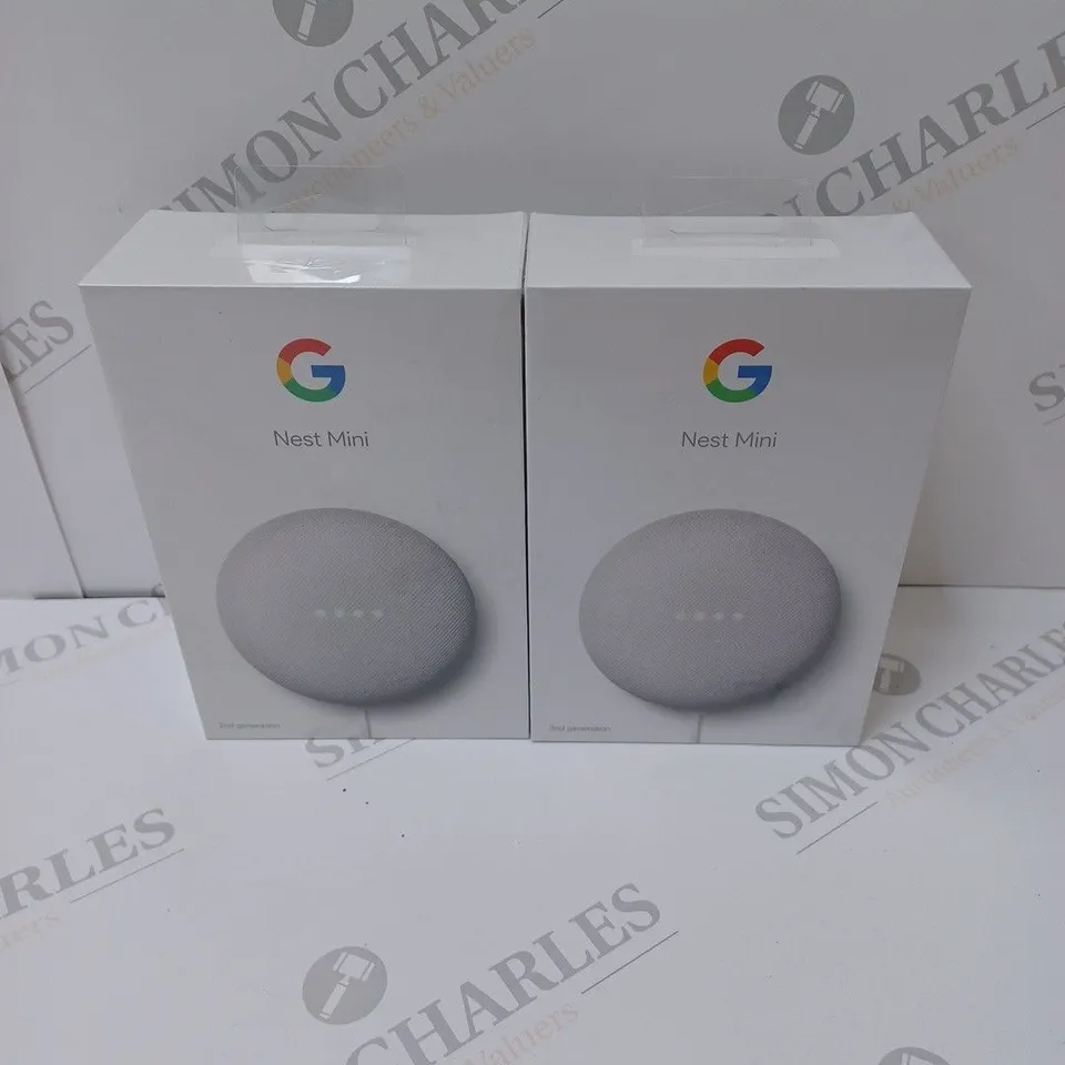 2 BRAND NEW BOXED GOOGLE NEST MINI 2ND GEN SMART SPEAKERS - CHALK 	