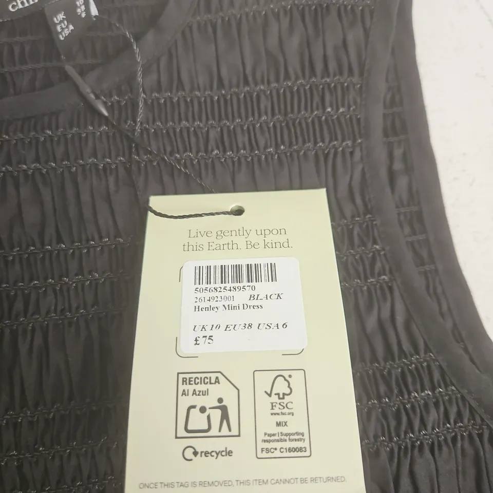 NOBODY’S CHILD BLACK HENLEY MINI DRESS, UK 10 (EU 38, USA 6) – MADE IN INDIA