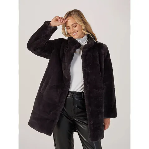 CENTIGRADE LONG LINE FAUX FUR COAT IN SLATE SIZE MEDIUM 