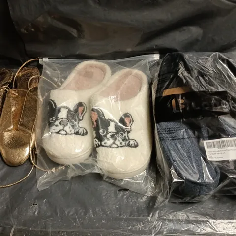 BOX OF APPROXIMATELY 15 ASSORTED PAIRS OF SHOES AND FOOTWEAR ITEMS IN VARIOUS COLOURS, STYLES, AND SIZES - COLLECTION ONLY