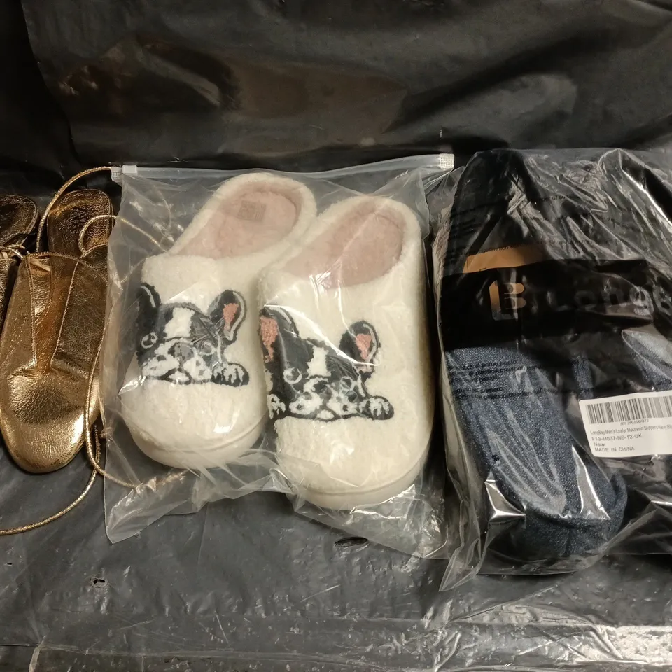 BOX OF APPROXIMATELY 15 ASSORTED PAIRS OF SHOES AND FOOTWEAR ITEMS IN VARIOUS COLOURS, STYLES, AND SIZES - COLLECTION ONLY