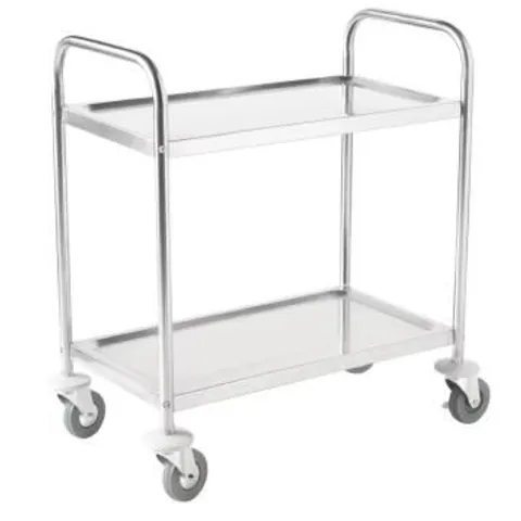 BOXED VOGUE STAINLESS STEEL 2 TIER CLEARING TROLLEY (1 BOX)