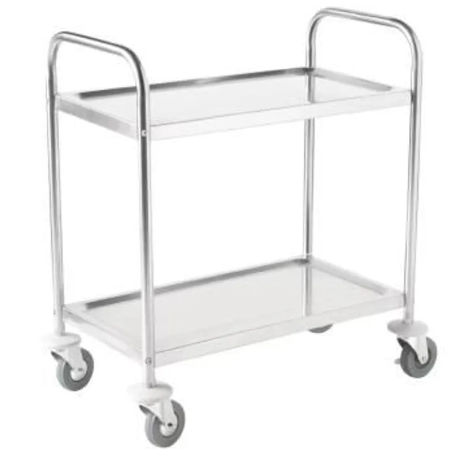 BOXED VOGUE STAINLESS STEEL 2 TIER CLEARING TROLLEY (1 BOX)