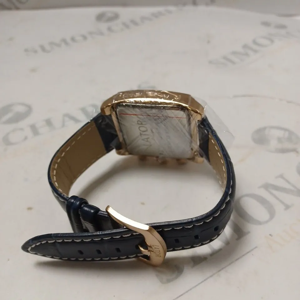 MENS LATOR CALIBRE L400 CHRONOGRAPH WATCH - SUB DIALS & DATE FUNCTION – BLUE DIAL & LEATHER STRAP