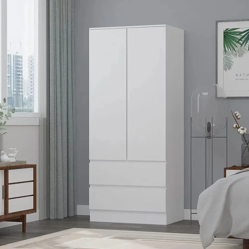 BOXED WARREN 2 DOOR DOUBLE WARDROBE - WHITE GLOSS (2 BOXES)