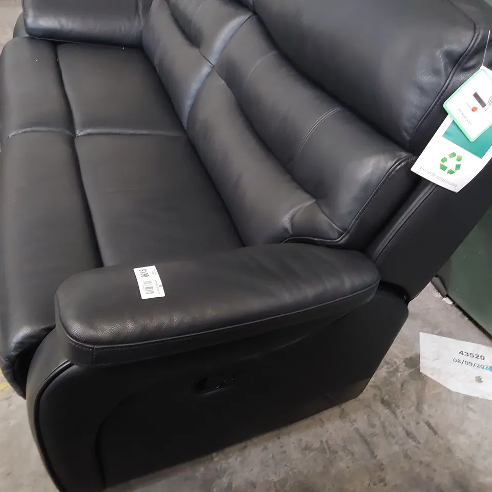 DESIGNER MANUAL RECLINING THREE SEATER SOFA BLACK LEATHER 