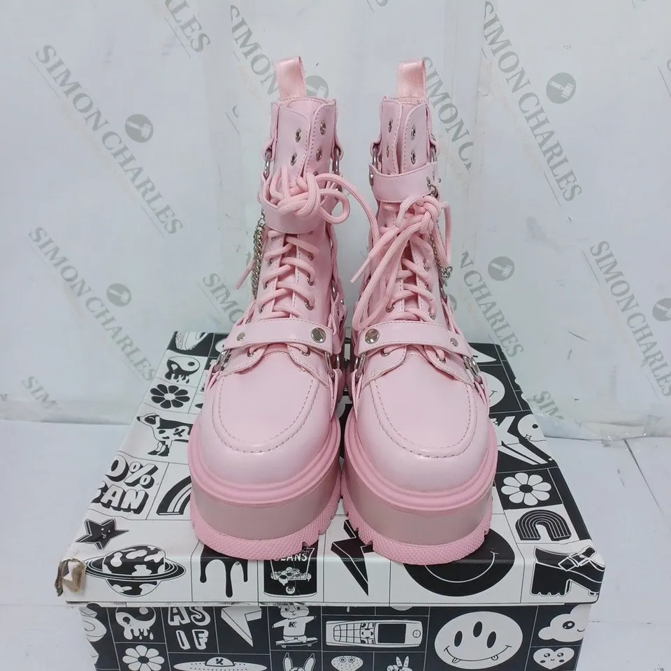 KOI FOOTWEAR LADIES PINK WEDGE LACE UP BOOTS SIZE 4