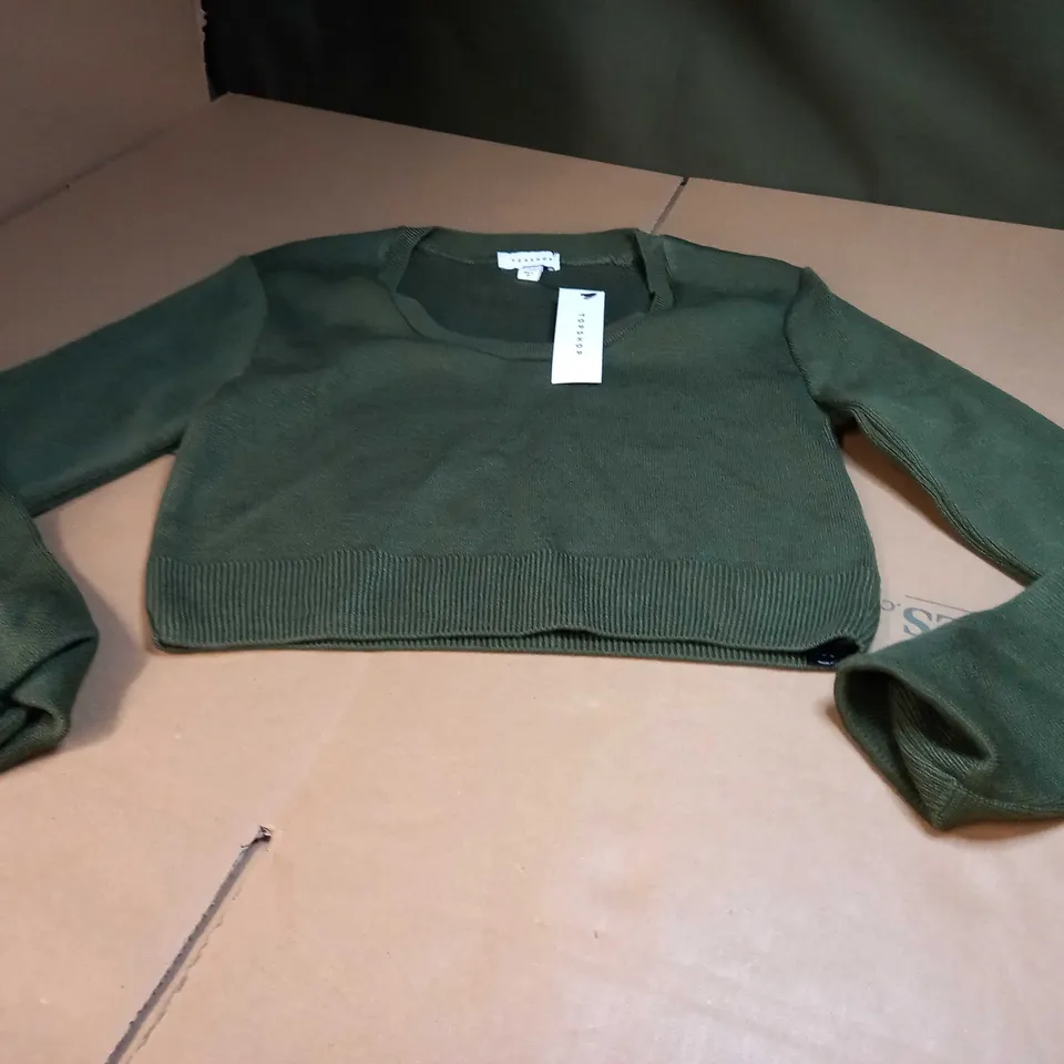 TOPSHOP ARMY GREEN CROPPED JUMPER - MEDIUM