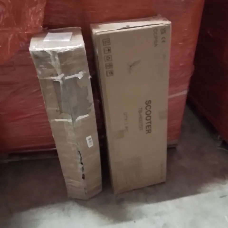 PALLET OF ASSORTED HOUSEHOLD GOODS AND PRODUCTS TO INCLUDE;SCOOTER,CHRISTMAS TREE 