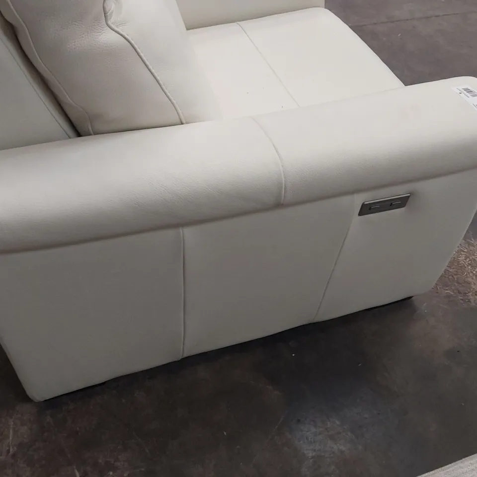 QUALITY ITALIAN DESIGNER POWER RECLINING LOUNGE SUITE COMPRISING THREE SEATER SOFA & PAIR EASY CHAIRS WHITE LEATHER