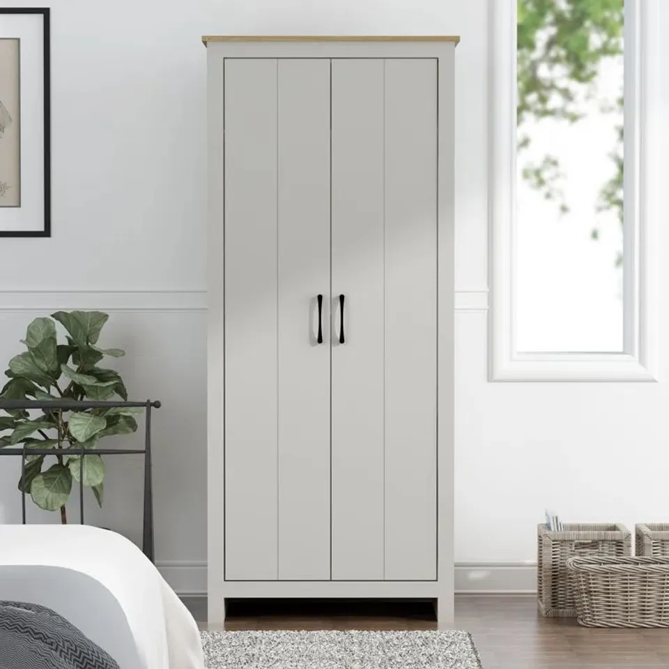 BOXED LIMESTONE 2 DOOR MANUFACTURED WOOD WARDROBE IN WHITE (2 BOXES)