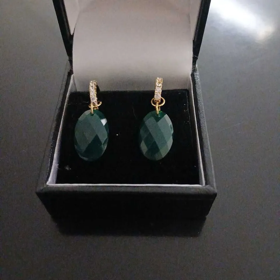 DIAMONIQUE OVAL GS HUGGIE EARRINGS GOLD PLATED