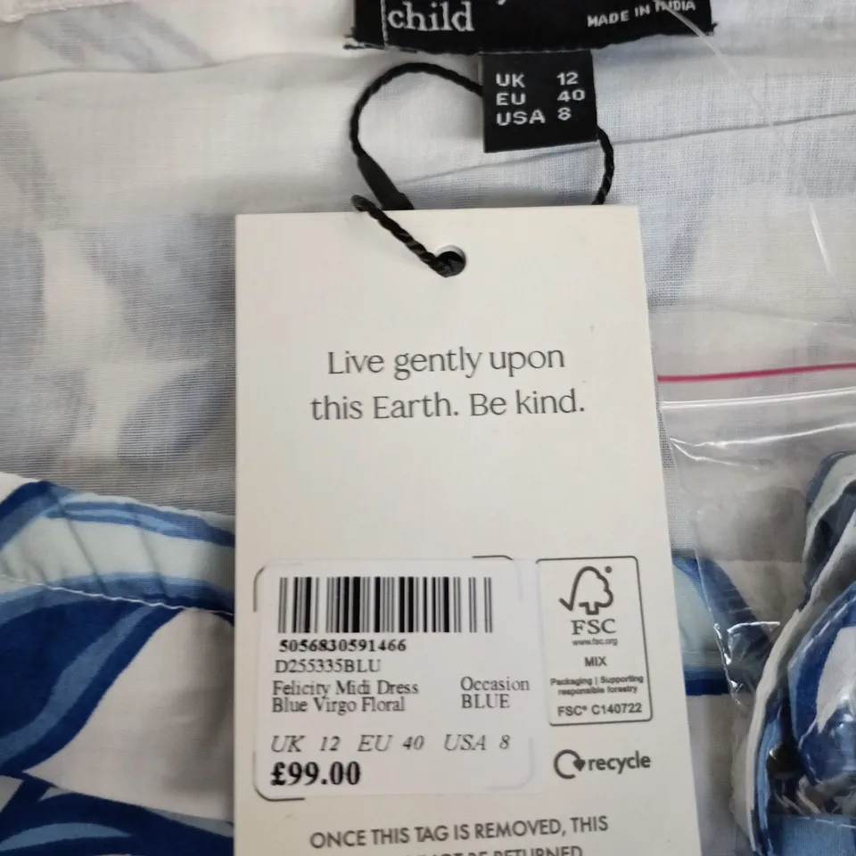 NOBODY'S CHILD FELICITY MIDI DRESS – BLUE FLORAL, UK 12 (EU 40, USA 8)