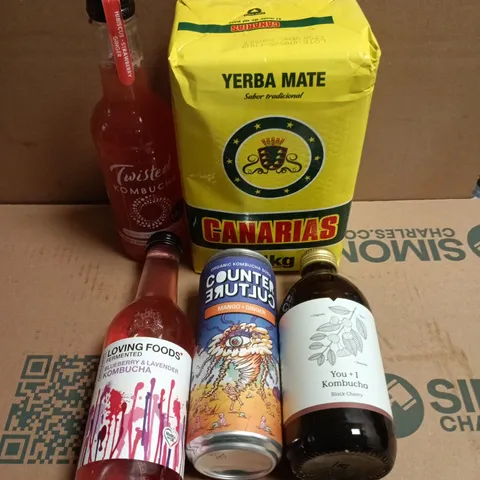 APPROXIMATELY 8 ASSORTED FOOD/DRINK PRODUCTS TO INCLUDE YERBA MATE, KOMBUCHA ETC