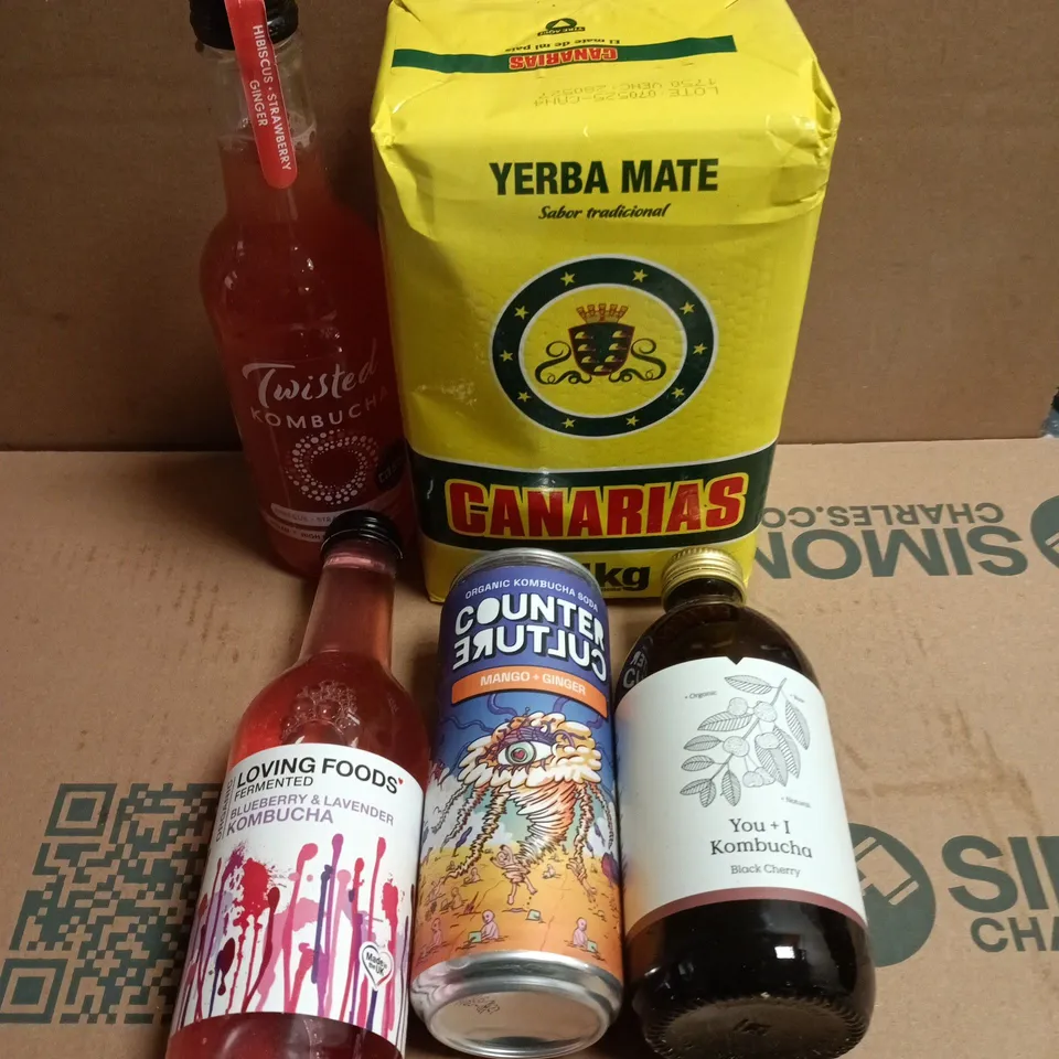 APPROXIMATELY 8 ASSORTED FOOD/DRINK PRODUCTS TO INCLUDE YERBA MATE, KOMBUCHA ETC