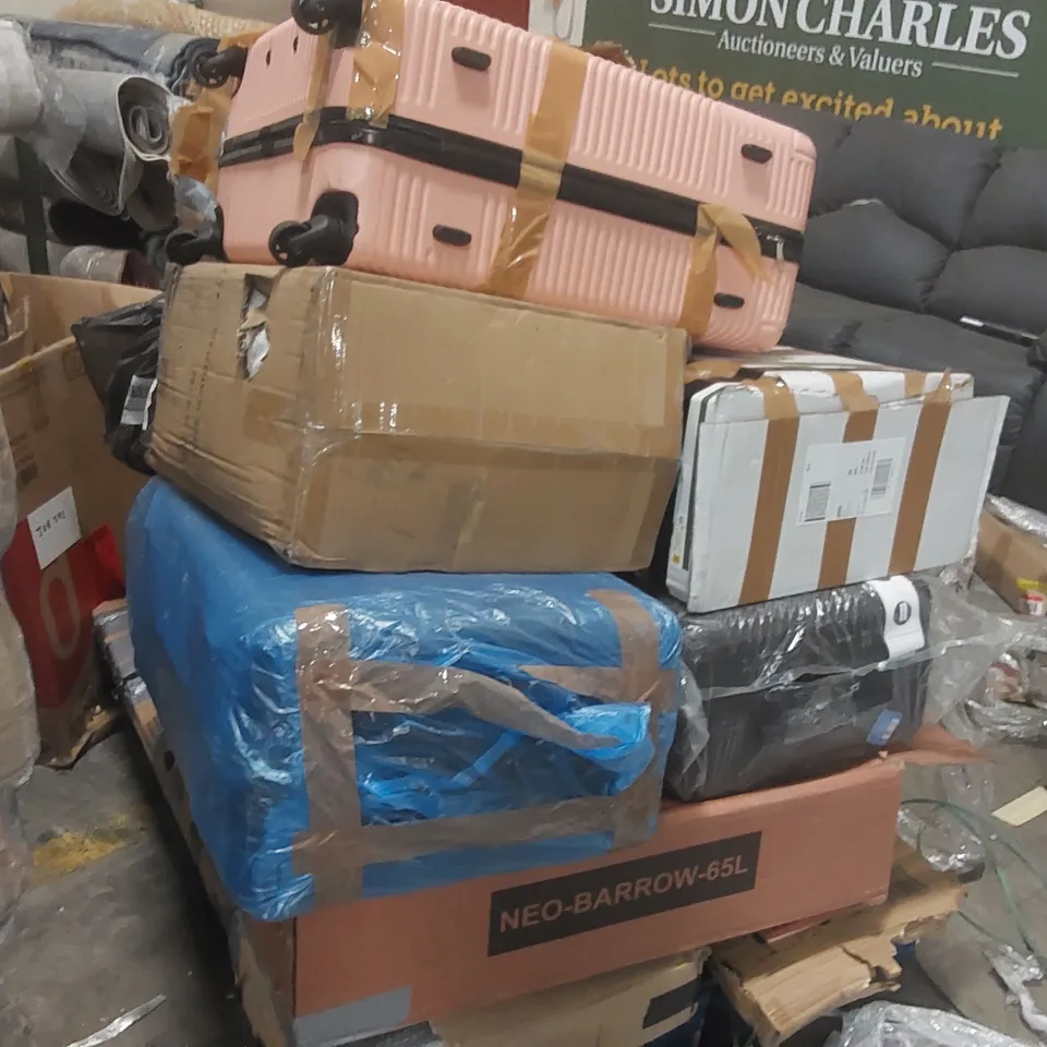 PALLET CONTAINING ASSORTED PRODUCTS INCLUDING: FURNITURE PARTS, SUITCASES ECT