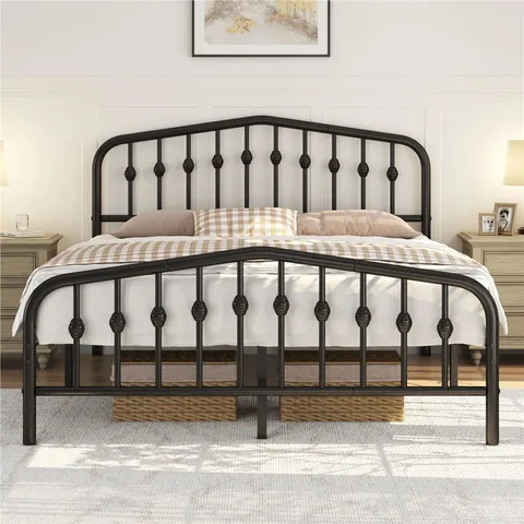 BOXED COLOR & KING SIZE METAL BED WITH ARCHED HEADBOARD AND FOOTBOARD