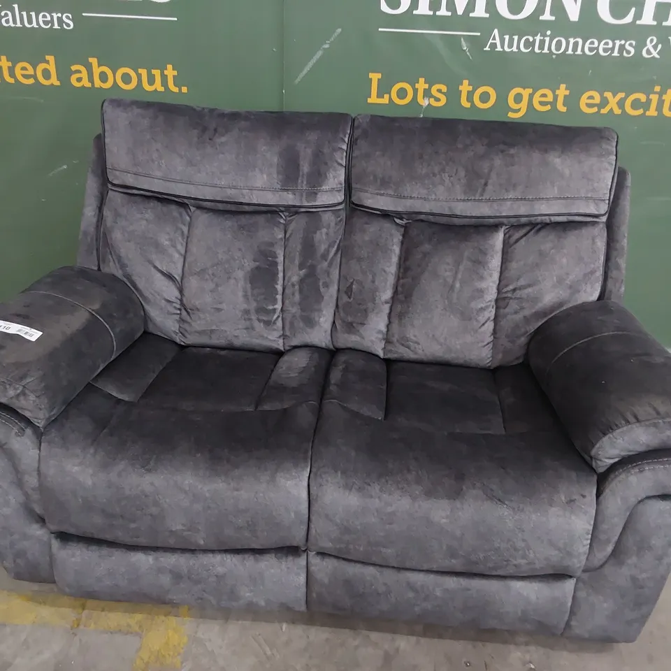 DESIGNER POWER RECLINING TWO SEATER SOFA CHARCOAL FABRIC 