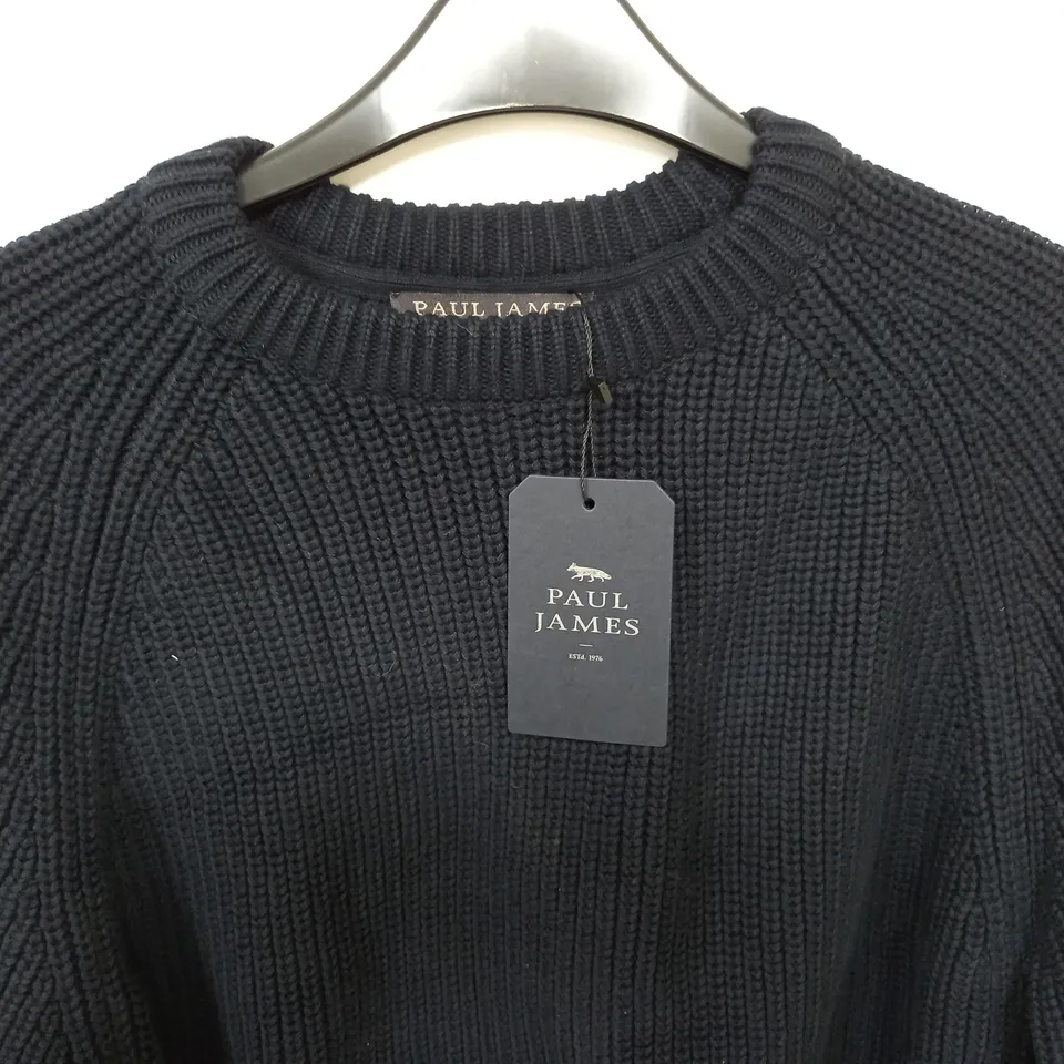 PAUL JAMES NAVY KNITTED CREW JUMPER - M