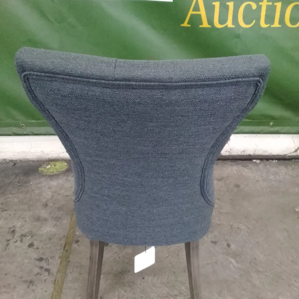 BEWLEY SLATE FABRIC BUTTON BACK DINING CHAIR WITH OAK LEGS