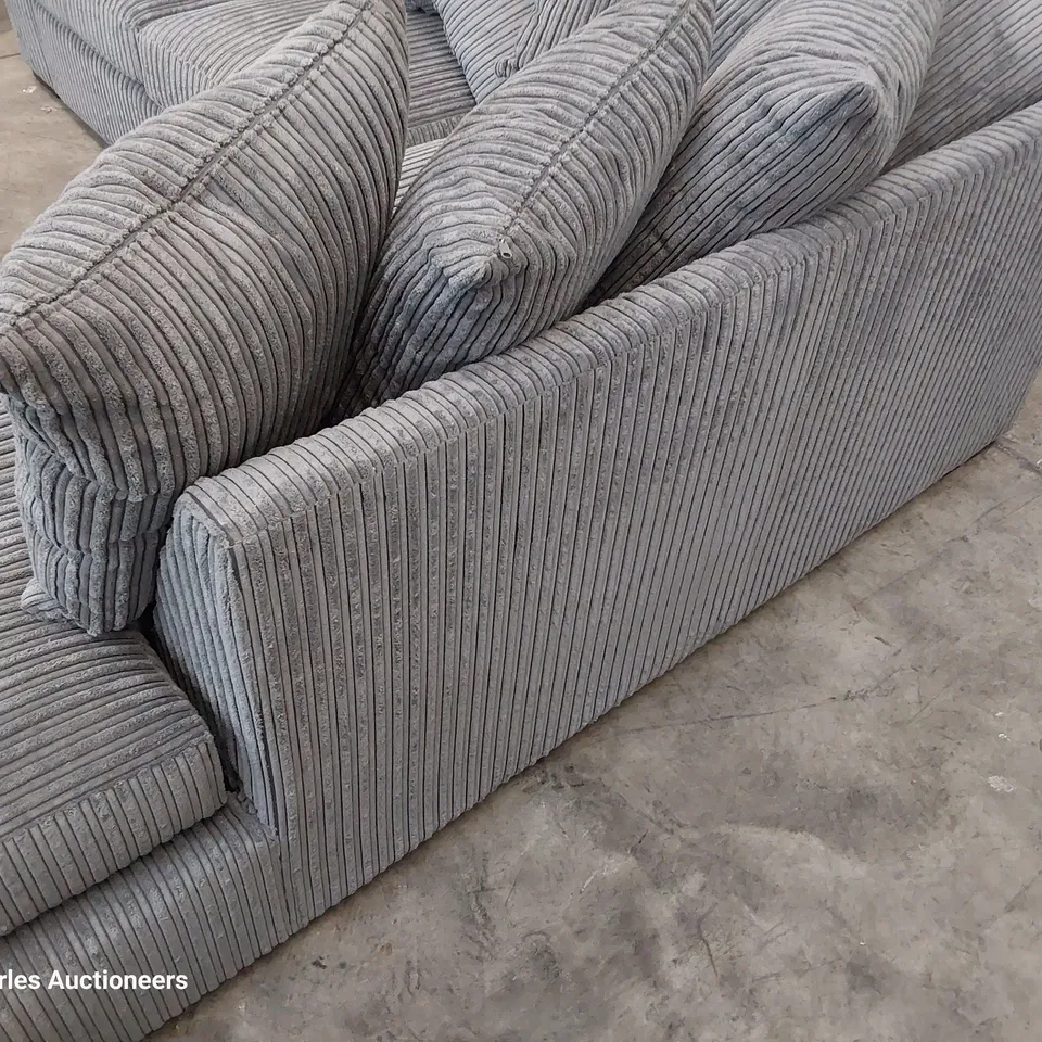 DESIGNER CORNER GROUP WITH SCATTER CUSHIONS GREY JUMBO CHORD 