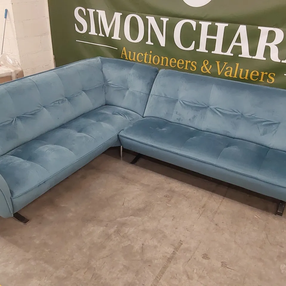 QUALITY DESIGNER ITALIAN MADE SEVILLE BLUE VELVET CORNER SOFA 