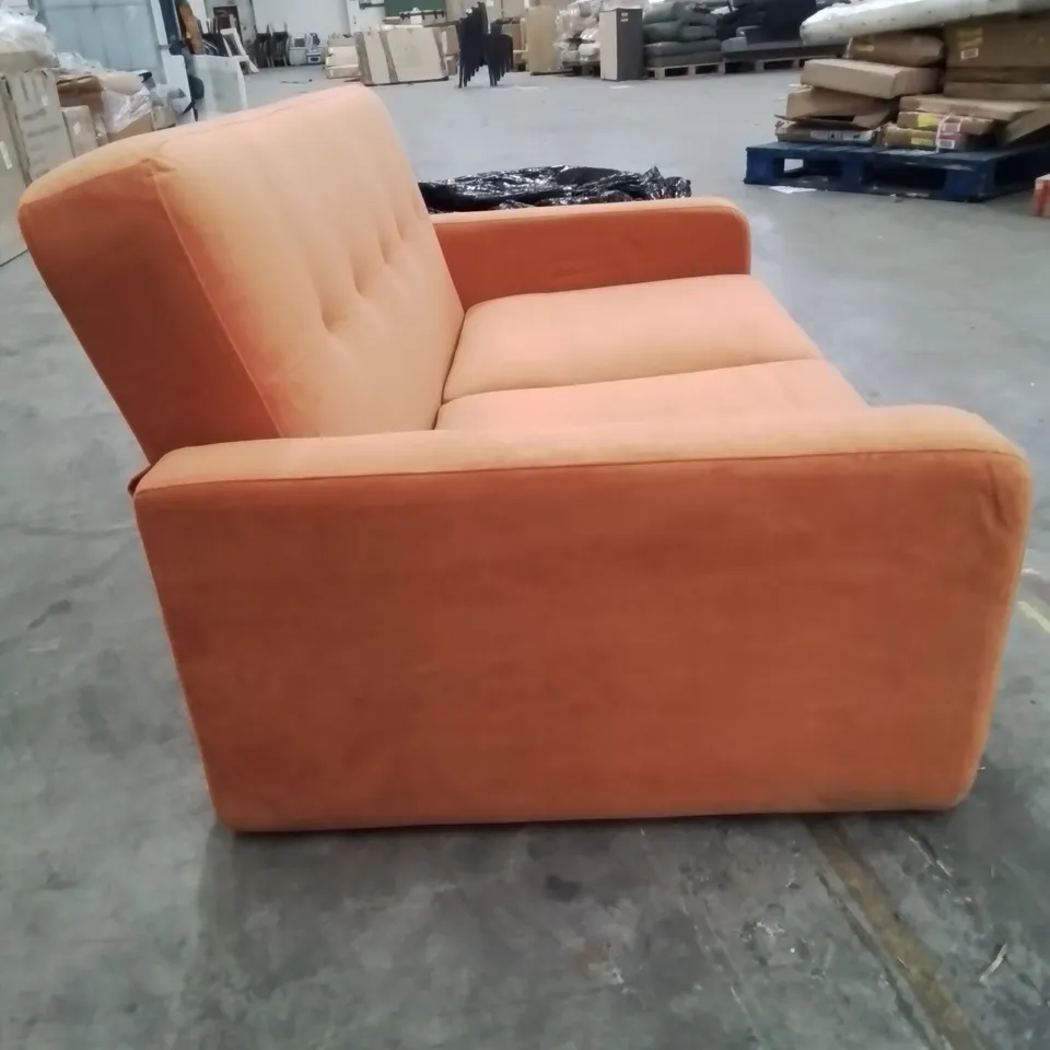 QUALITY DESIGNER 2 SEATER FABRIC UPHOLSTERED SOFA IN BURNT ORANGE 