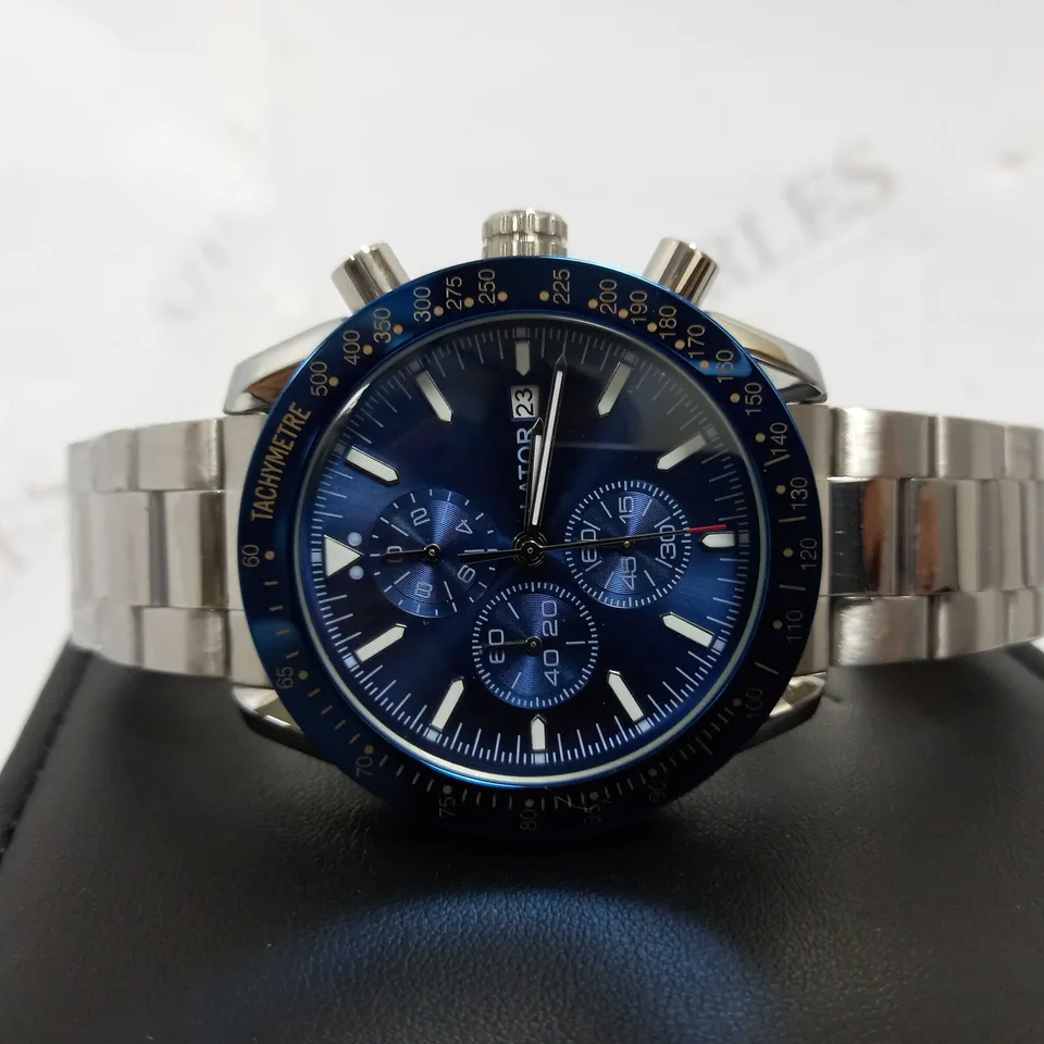 LATOR CALIBRE TACHYMETRE BLUE DIAL CHRONOGRAPH STYLE BRACELET STRAP WATCH RRP £635