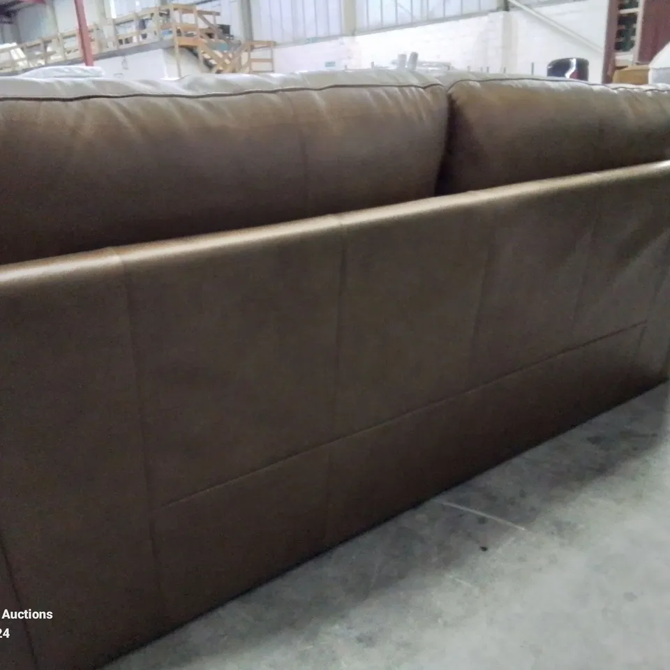 QUALITY DESIGNER 3 SEATER LEATHER UPHOLSTERED BROWN SOFA