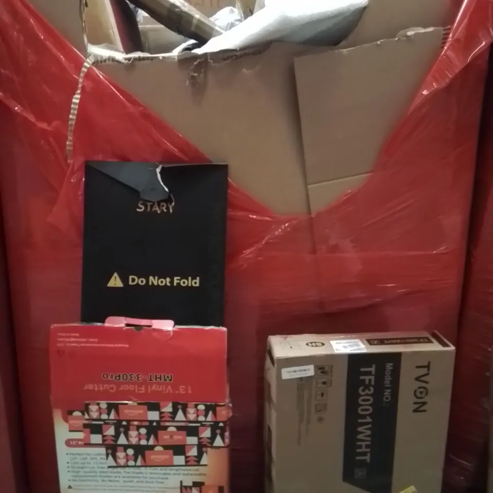 PALLET OF ASSORTED HOUSEHOLD GOODS AND PRODUCTS TO INCLUDE;TV MOUNT,FLOOR CUTTER,SCREEN PROTECTOR