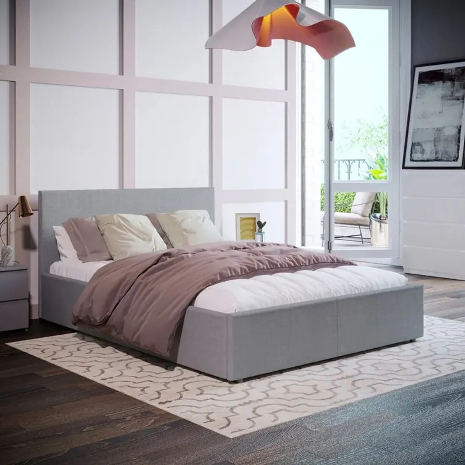 BOXED DESIGNER EAYA DOUBLE UPHOLSTERED OTTOMAN BEDFRAME (3 boxes)