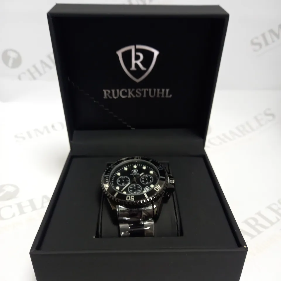MENS RUCKSTUHL CHRONOGRAPH 8829 WATCH – BLACK DIAL - STAINLESS STEEL STRAP – 3ATM WATER RESISTANT – DATE FUNCTION