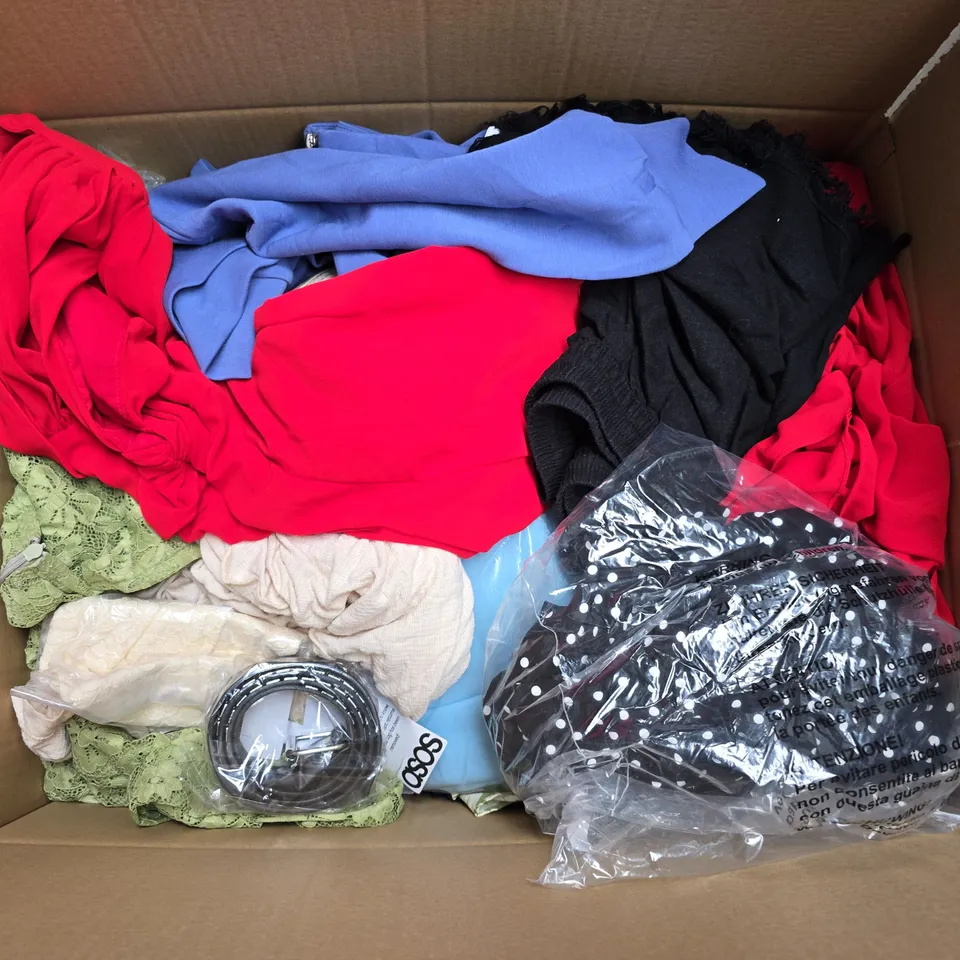 BOX OF APROX 20 ASSORTED ITEMS OF CLOTHING IN VARIOUS SIZES, STYLES AND COLOURS - COLLECTION ONLY