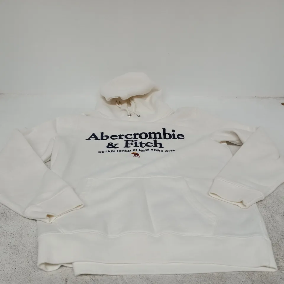 ABERCROMBIE & FITCH WHITE HOODIE, SOFT FLEECE, SIZE S