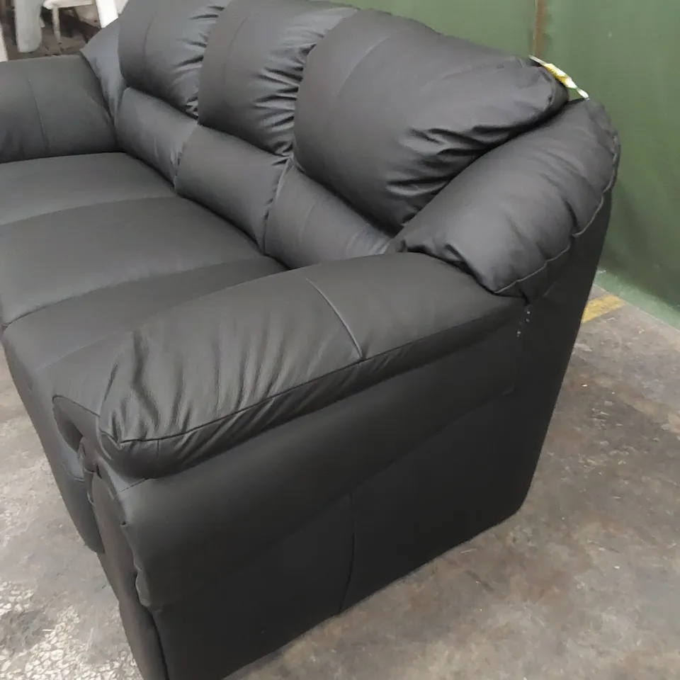DESIGNER 3-SEATER LEATHER UPHOLSTERED SOFA - BLACK