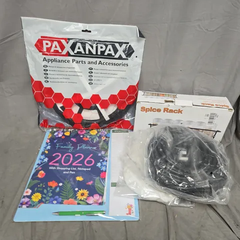 APPROXIMATELY 15 ASSORTED HOUSEHOLD PRODUCTS TO INCLUDE SPICE RACK, FAMILY PLANNER, CABLE, ETC