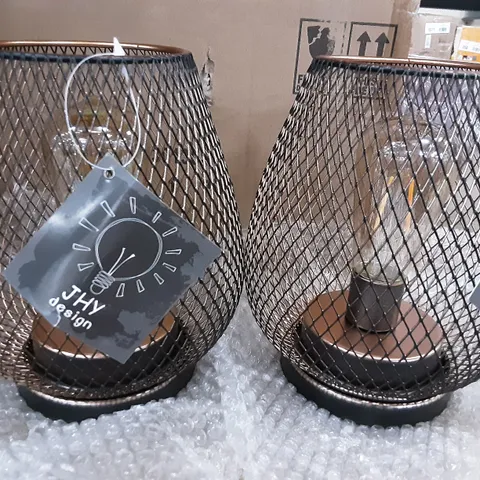 BOXED BOROUGH WHARF SET OF 2 METAL CAGE BATTERY POWERED LAMPS
