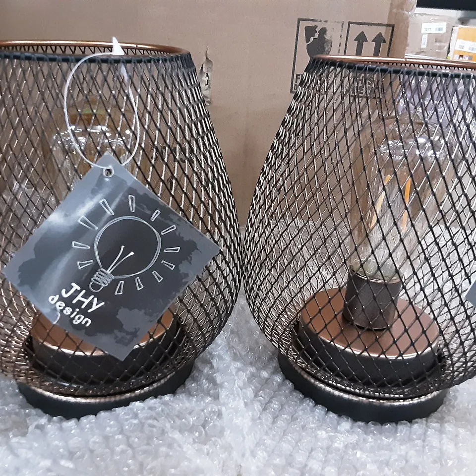 BOXED BOROUGH WHARF SET OF 2 METAL CAGE BATTERY POWERED LAMPS
