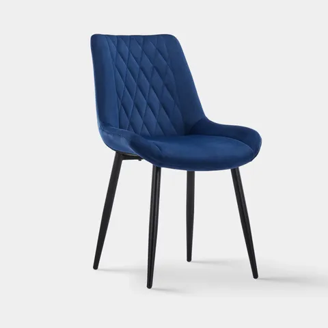 BOXED PAIR OF BLUE DESIGNER FABRIC UPHOLSTERED DINING/SIDE CHAIRS