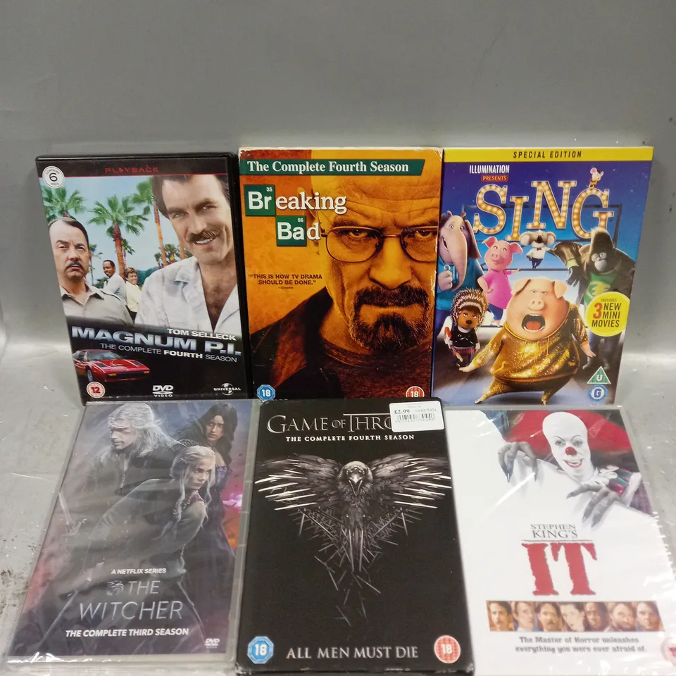 APPROXIMATELY 15 ASSORTED DVD FILMS/SERIES BOX SETS TO INCLUDE BREAKING BAD, SING, IT ETC 