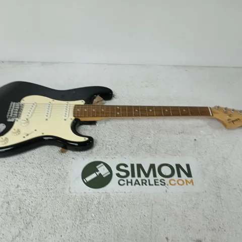 SQUIER STRATOCASTER BY FENDER ELECTRIC GUITAR – BLACK BODY, CREAM PICKGUARD (USED)
