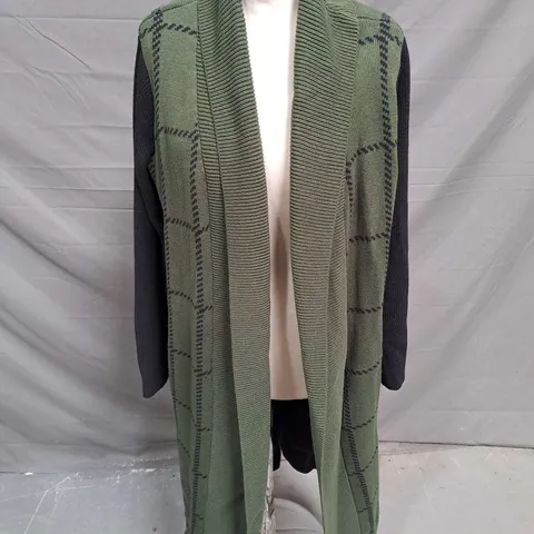 RUTH LANGSFORD LONG RIB CARDIGAN IN KHAKI SIZE M